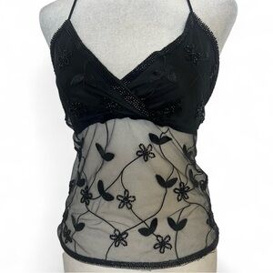 Elegant Black Floral Embroidered Tank Top